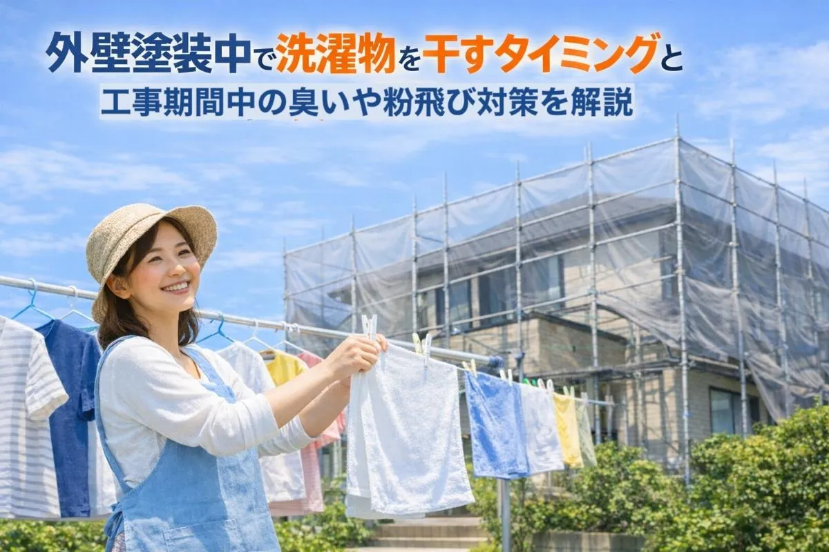 外壁塗装中で洗濯物を干すタイミングと工事期間中の臭いや粉飛び対策を解説